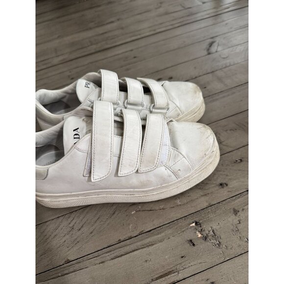 PRADA Leather Hook n Loop Platform Sneakers White Size 39 9 - Picture 8 of 12